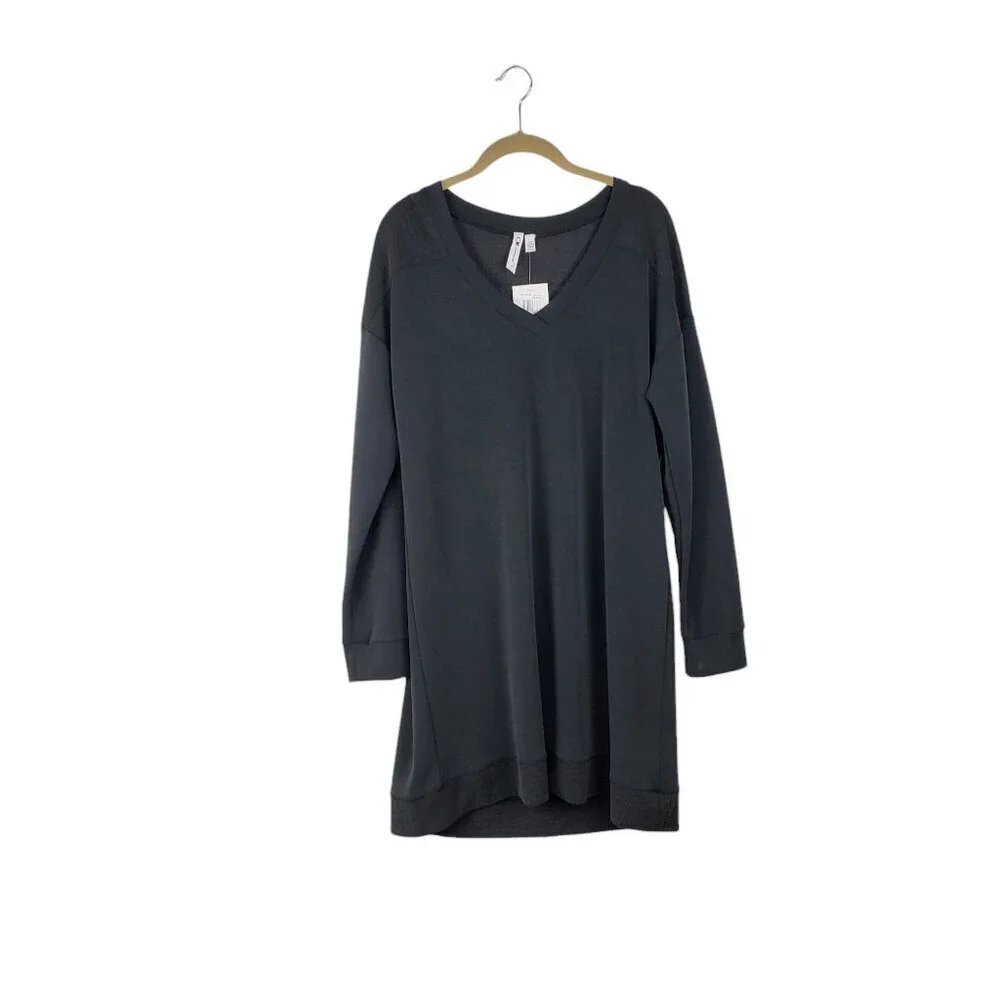 Cable & Gauge Long Sleeve Shirt Dress NWT Black V-Neck Textured Size Large